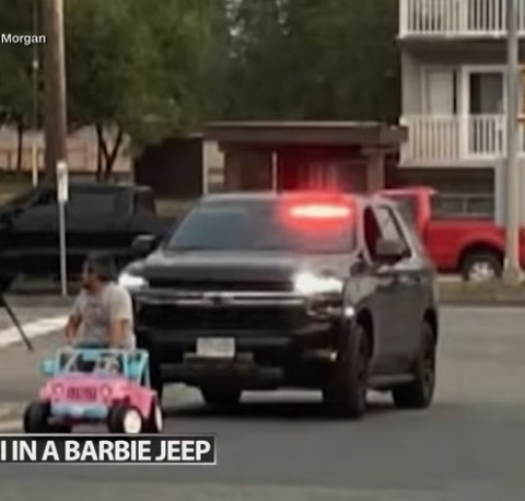Man pulled over driving Barbie Jeep